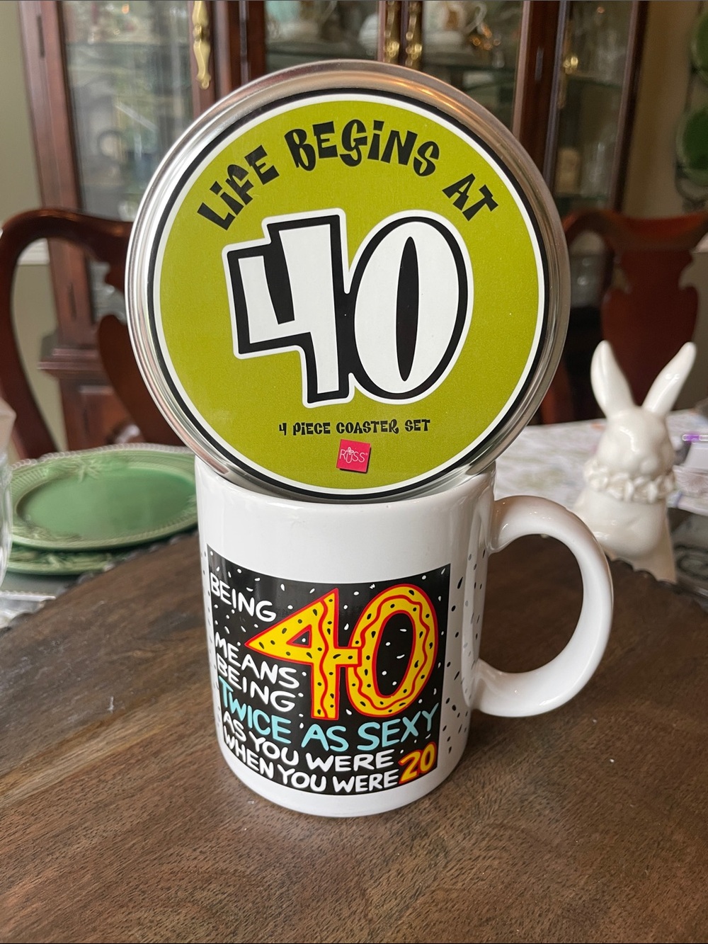 Shoebox 40th Birthday Ceramic Mug with 'Life Begins at 40' Coaster Set of 4